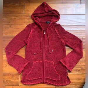 BCBGMAXAZRIA Women's XL Cardigan Burgundy Zip up Fairy Grunge Knit Hoodie Pocket